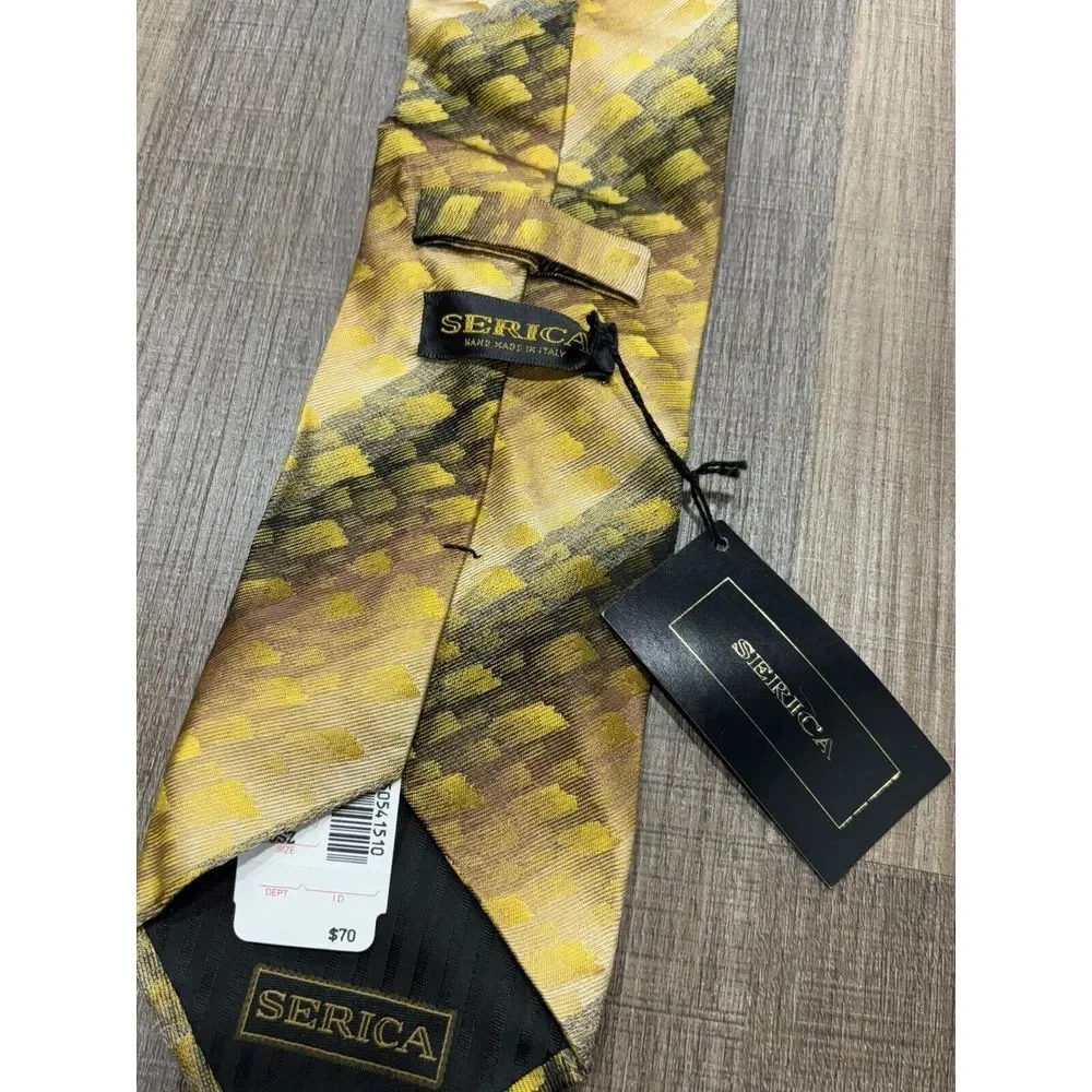 SERICA Men's Tie Golden‎ Abstract  Luxury Silk Necktie NWT